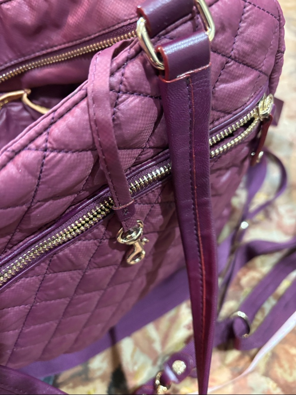 MZ Wallace Quilted Plum Backpack with Detachable Phone Pouch - Picture 5 of 6